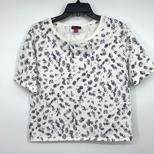 Vince Camuto Top Ivory Gray Snake Print Elbow Sleeve French Terry NWT